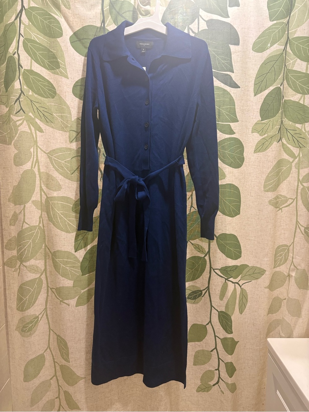 Banana Republic Navy Blue Long Sleeve Shirt Dress with Tie Waist